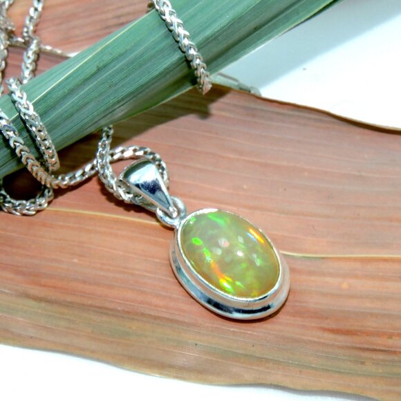 Natural Fire Opal Silver Pendant With Chain, Luxury Silver Handmade Necklace - Picture 8 of 8